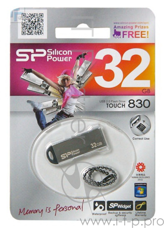 Флеш Диск 32GB SILICON POWER Touch 830 серебристый, SP032GBUF2830V1S, USB 2.0