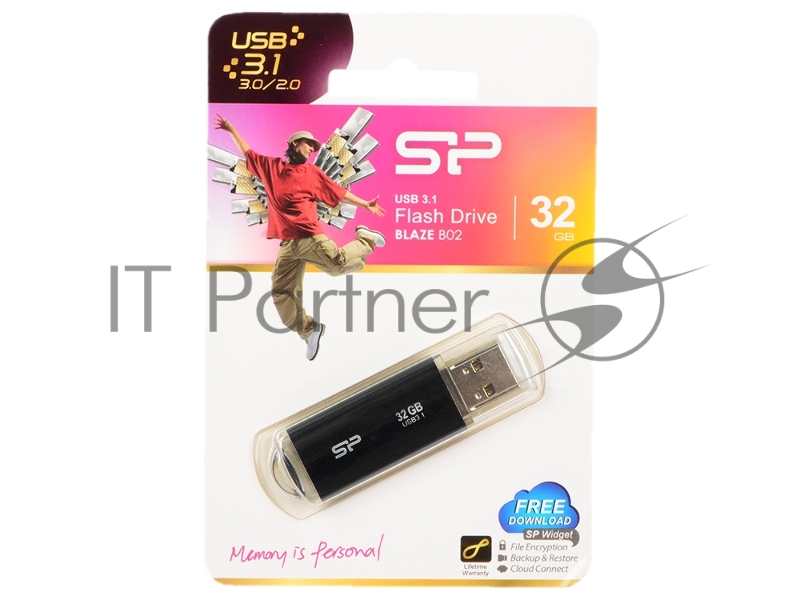 Флеш Диск 32GB SILICON POWER Blaze B02 черный, SP032GBUF3B02V1K, USB 3.1