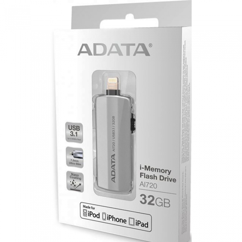 Флеш Диск 32GB A-DATA i-Memory AI720, USB 3.1/Lightning, Space Gray