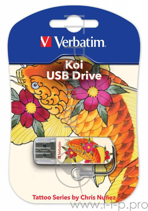 Флеш Диск 16GB VERBATIM Store n Go Mini Tattoo Koi белый/рисунок, 49886, USB 2.0