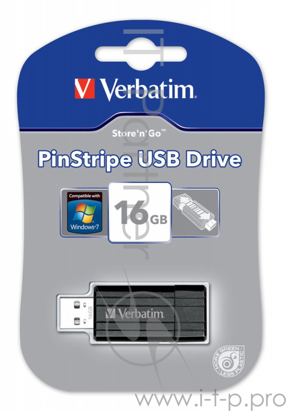 Флеш Диск 16GB VERBATIM PinStripe черный, 49063, USB 2.0
