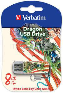 Флеш Диск 16GB VERBATIM Mini Tattoo Dragon белый/рисунок, 49888, USB 2.0