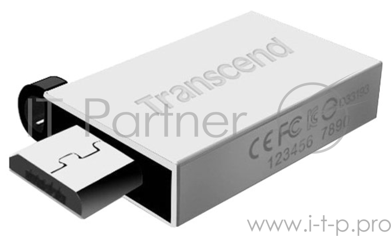 Флеш Диск 16GB Transcend JetFlash 380, USB 2.0,OTG,металл серебро