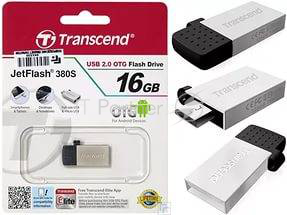 Флеш Диск 16GB Transcend JetFlash 380, USB 2.0,OTG,металл серебро