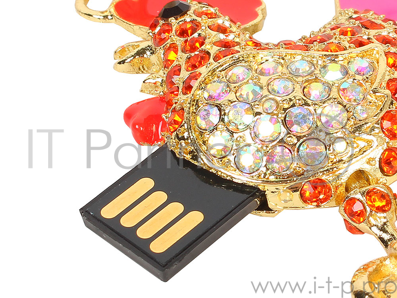 Флеш Диск 16GB ICONIK Красный петух Silver Swarovski crystal, MTFC-COCK-16GB, USB, 2.0