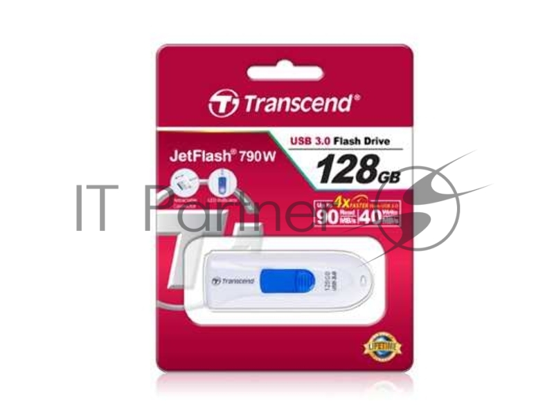 Флеш Диск 128GB Transcend JetFlash 790, USB 3.0, Белый