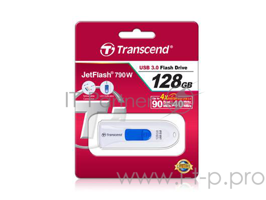 Флеш Диск 128GB Transcend JetFlash 790, USB 3.0, Белый