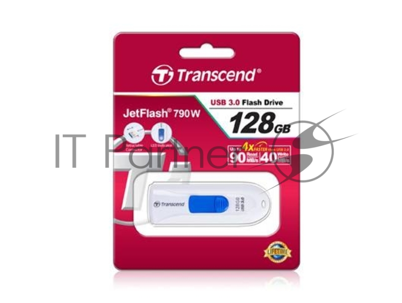 Флеш Диск 128GB Transcend JetFlash 790, USB 3.0, Белый