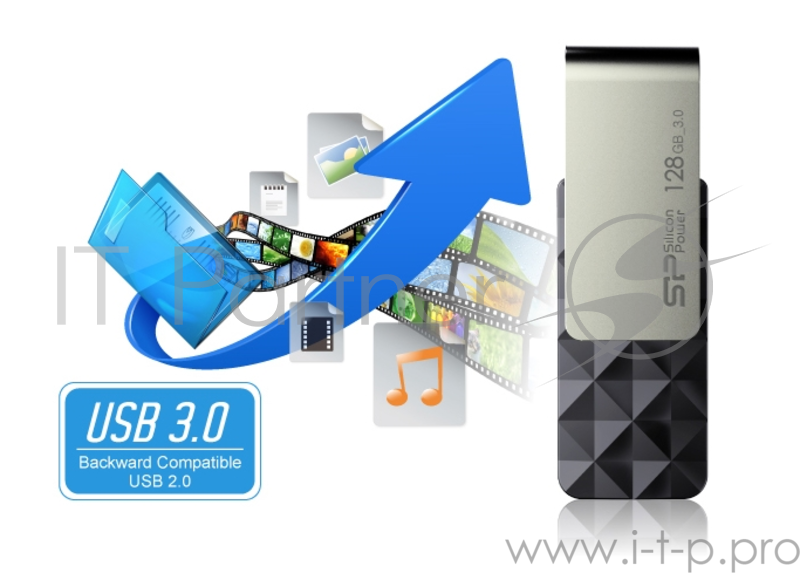 Флеш Диск 128GB Silicon Power Blaze B30 SP128GBUF3B30VSK USB3.0 черный