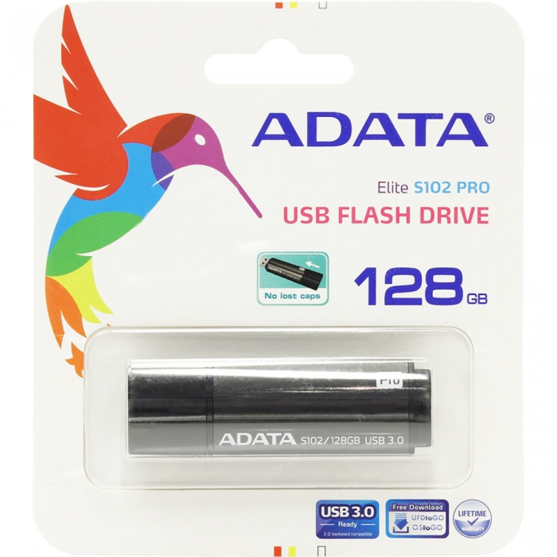 Флеш Диск 128GB A-DATA S102 PRO, USB 3.0, Серый алюминий (Read 600X)