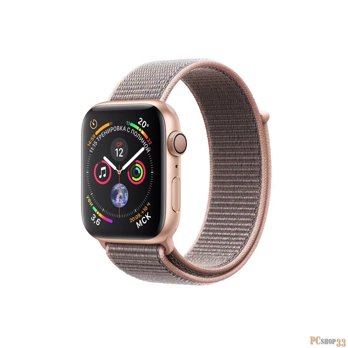 Умные часы Apple Watch Series 4, 40 мм, корпус из алюминия золотого цвета, спортивный браслет цвета «розовый песок» MU692RU/A