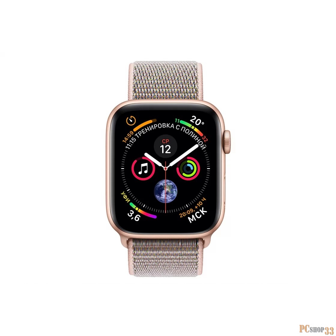 Умные часы Apple Watch Series 4, 40 мм, корпус из алюминия золотого цвета, спортивный браслет цвета «розовый песок» MU692RU/A