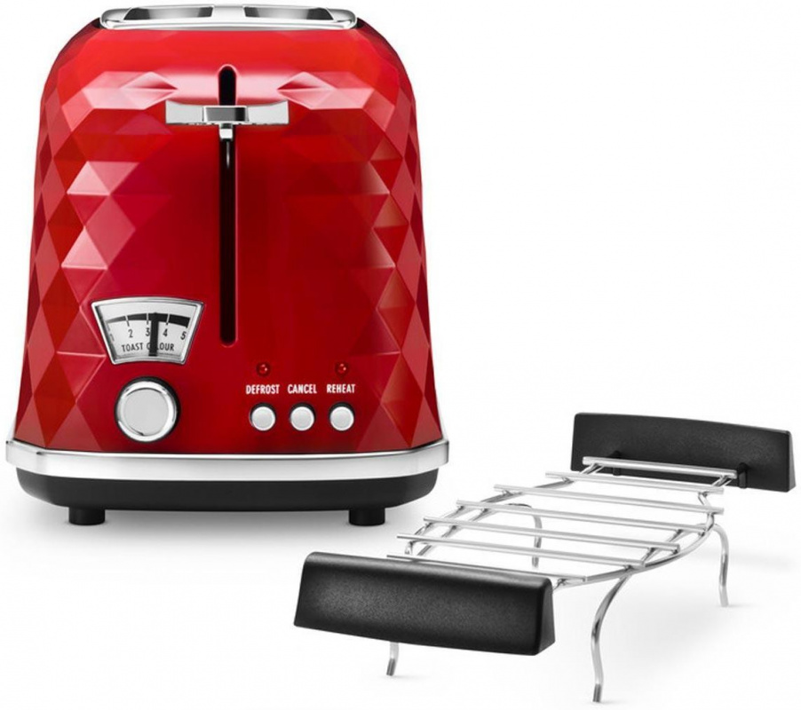Тостер DeLonghi CTJ2103.R, 900Вт, разморозка, на 2 тоста, решетка для подогрева, поддон, красный