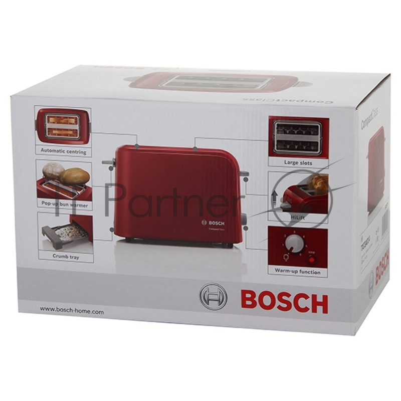 Тостер Bosch TAT3A014 980Вт красный