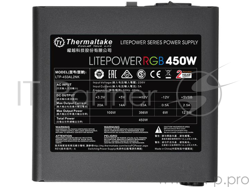 Блок питания Thermaltake Litepower RGB 450W (PS-LTP-0450NHSANE-1) v2.3, A.PFC, 80 Plus , Fan 12 cm,