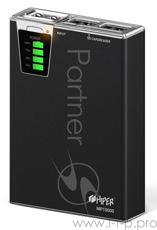 Мобильный аккумулятор Hiper MP10000 Li-Ion 10000mAh 2.1A+1A черный 2xUSB