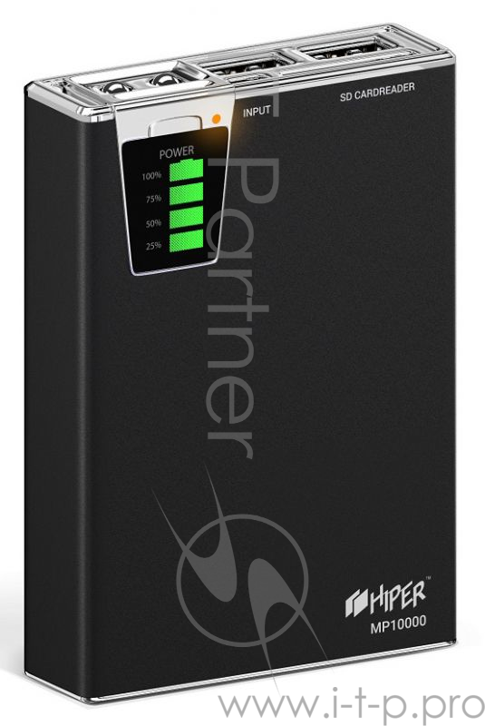 Мобильный аккумулятор Hiper MP10000 Li-Ion 10000mAh 2.1A+1A черный 2xUSB