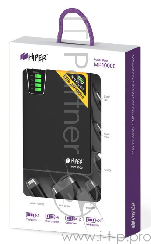 Мобильный аккумулятор Hiper MP10000 Li-Ion 10000mAh 2.1A+1A черный 2xUSB
