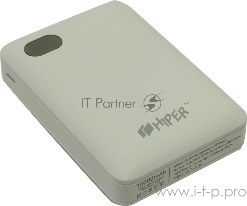 Мобильный аккумулятор Hiper SN10000 Li-Pol 10000mAh 2.4A белый 1xUSB
