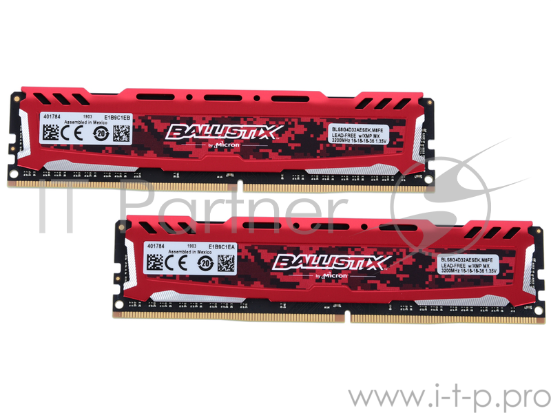 Память DDR4 16Gb 2x8Gb (pc-25600) 3200MHz Crucial Ballistix Sport LT Red CL16 SRx8 BLS2K8G4D32AESEK