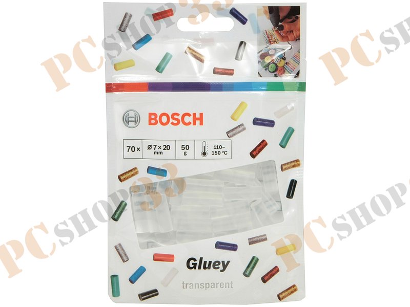 Аксессуар к кл. пистолету - клеевые стержни Bosch Gluey 2608002004, 7x20мм, прозрачные (70шт./уп.)