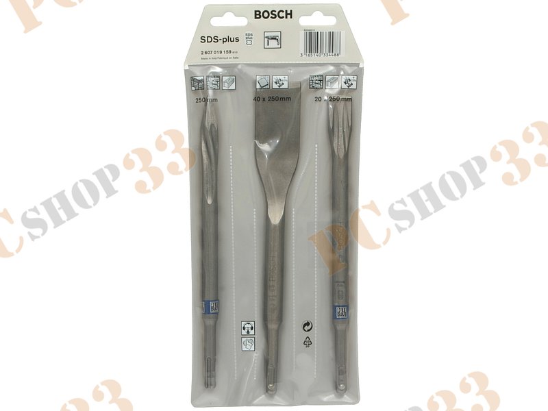 Оснастка для перфоратора/отб.молотка - набор зубил Bosch 2607019159, 250мм, SDS-plus (3шт./уп.)