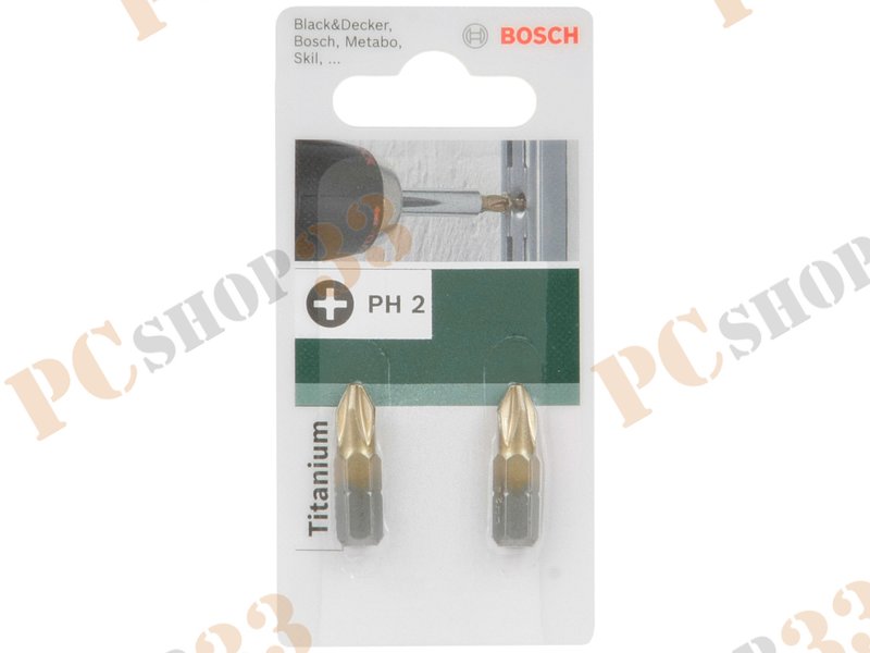Оснастка для дрели/шуруповерта - бита Bosch Titanium 2609255917, PH2, 25мм (2шт./уп.)