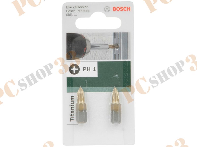 Оснастка для дрели/шуруповерта - бита Bosch Titanium 2609255916, PH1, 25мм (2шт./уп.)