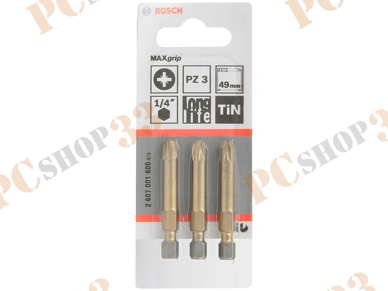 Оснастка для дрели/шуруповерта - бита Bosch MAX grip 2607001600, PZ3, 49мм (3шт./уп.)