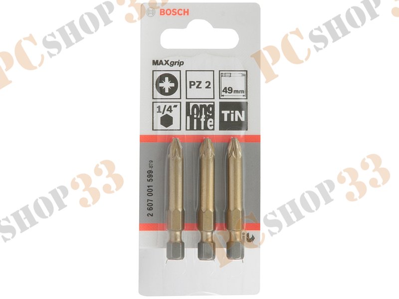Оснастка для дрели/шуруповерта - бита Bosch MAX grip 2607001599, PZ2, 49мм (3шт./уп.)