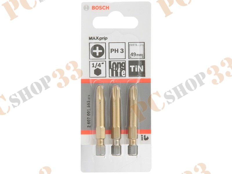 Оснастка для дрели/шуруповерта - бита Bosch MAX grip 2607001553, PH3, 49мм (3шт./уп.)