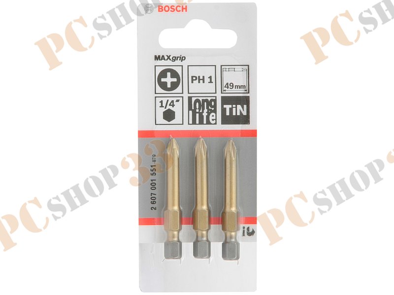 Оснастка для дрели/шуруповерта - бита Bosch MAX grip 2607001551, PH1, 49мм (3шт./уп.)
