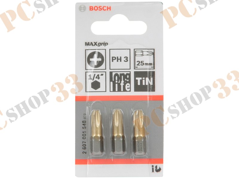 Оснастка для дрели/шуруповерта - бита Bosch MAX grip 2607001548, PH3, 25мм (3шт./уп.)
