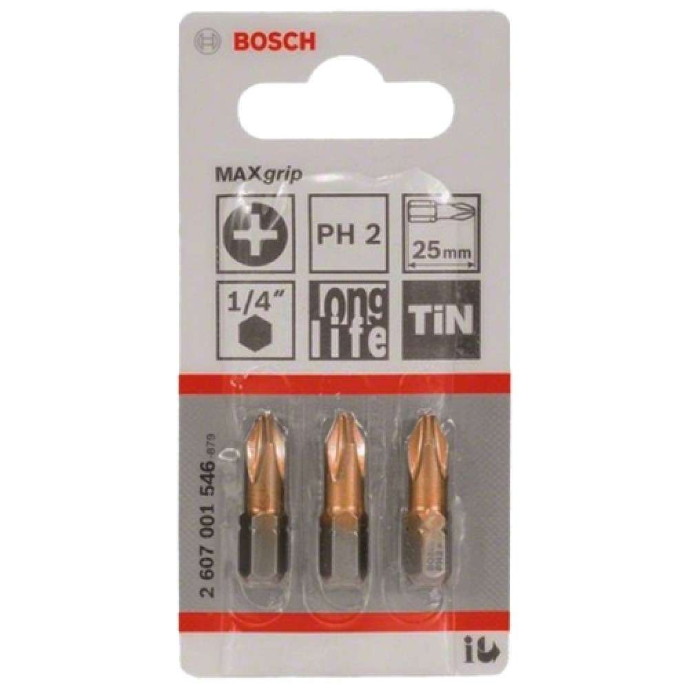 Оснастка для дрели/шуруповерта - бита Bosch MAX grip 2607001546, PH2, 25мм (3шт./уп.)