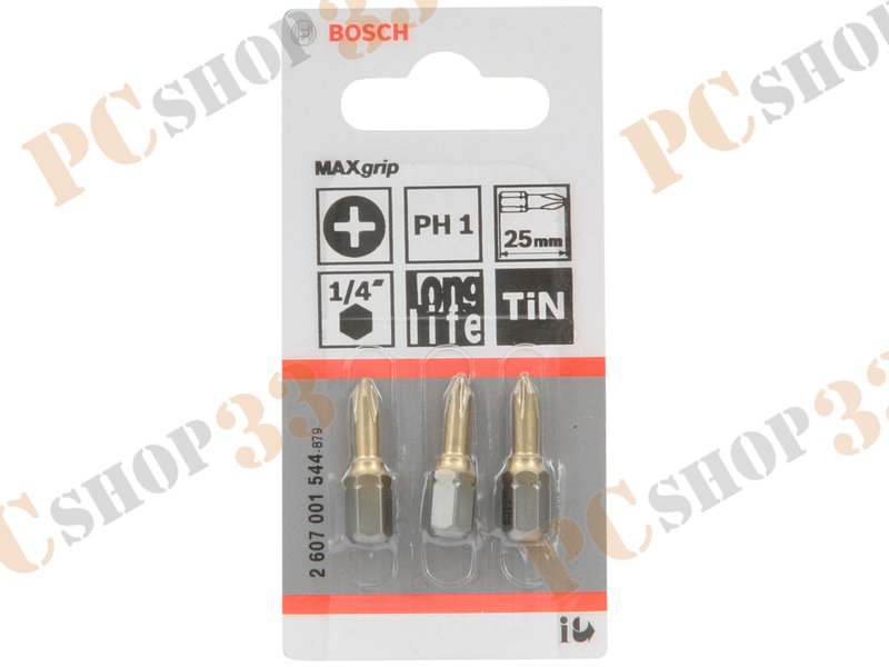 Оснастка для дрели/шуруповерта - бита Bosch MAX grip 2607001544, PH1, 25мм (3шт./уп.)
