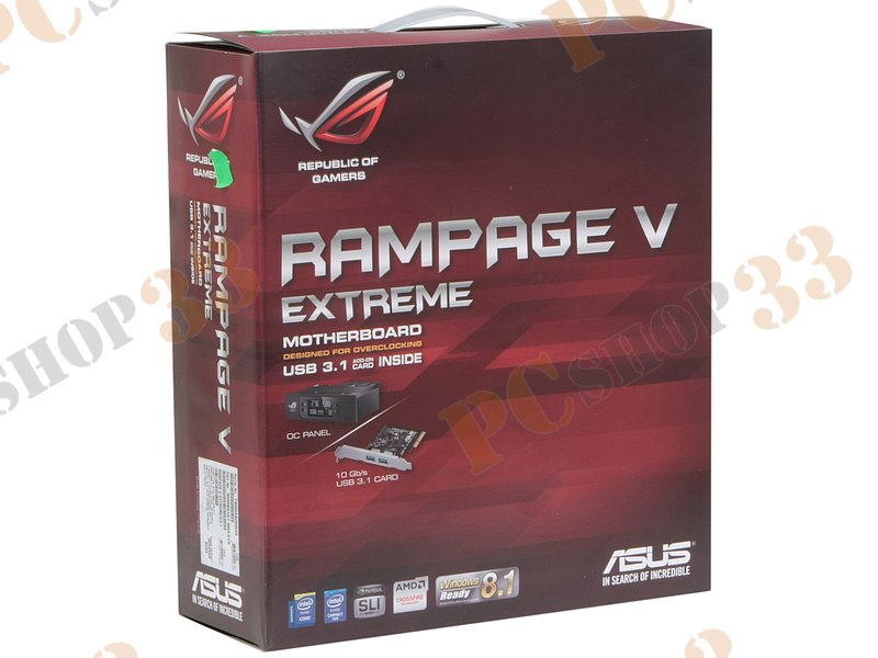 Мат. плата Socket2011-v3 ASUS Rampage V Extreme/U3.1 (iX99, 8xDDR4, M.2, SATA III, RAID, 5xPCI-E, 1Гбит LAN, WiFi, BT, USB3.0, E-ATX)