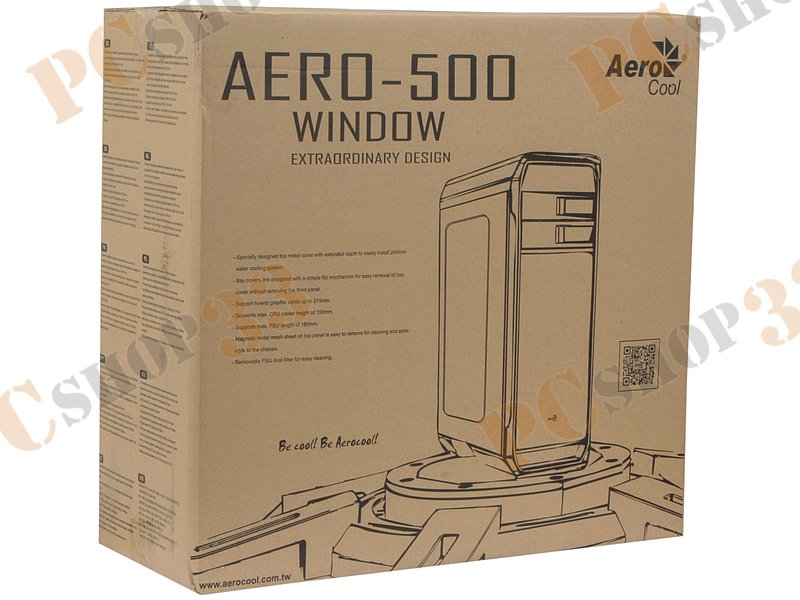 Корпус Miditower Aerocool Aero-500 Window Black, ATX, черный (без БП)