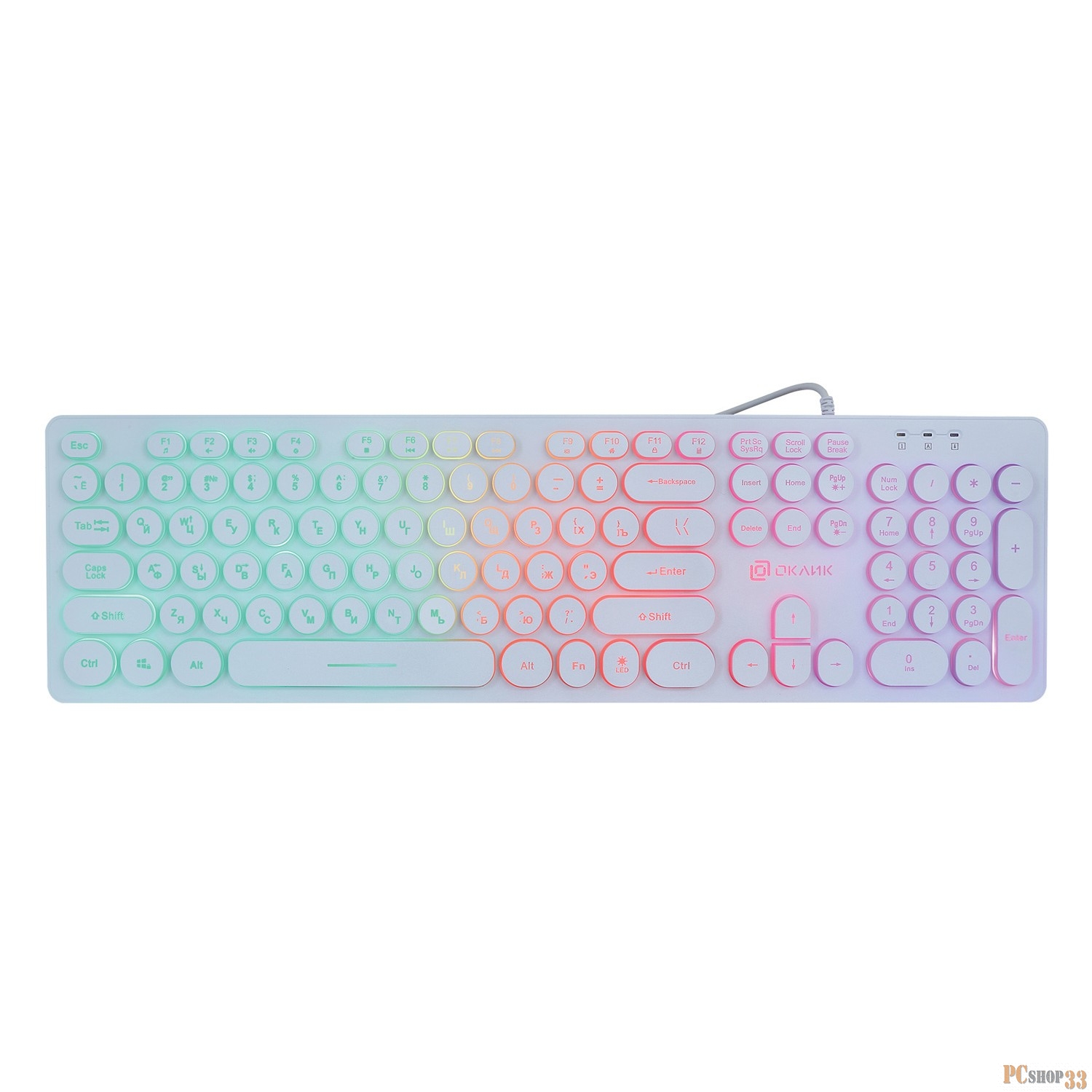 Клавиатура Oklick 420MRL white USB slim Multimedia LED 1091227