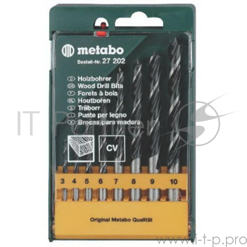 Буры,сверла,долото Metabo 627202000 Набор CV 8 сверел по дереву,3-10 мм, пластик.короб