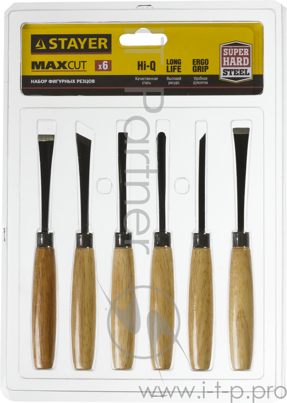 Ручной инструмент Набор STAYER: Резцы фигурные, с деревянной ручкой, 6шт 1832-H6