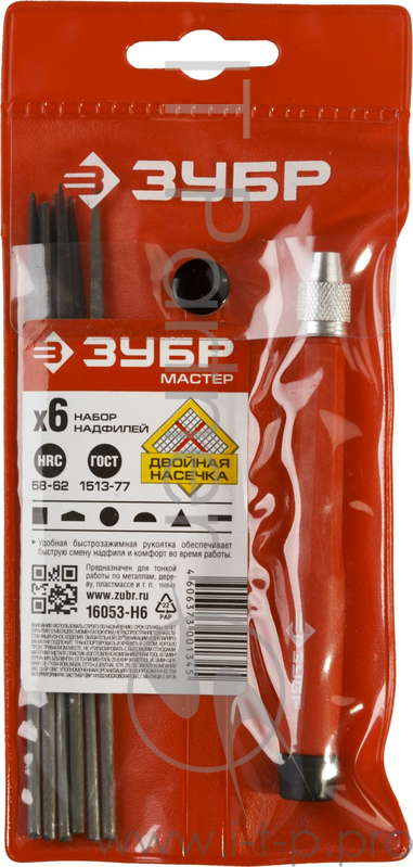 Ручной инструмент Набор ЗУБР МАСТЕР: Надфили с зажимной пластмассовой ручкой, 7предметов 16053-H6