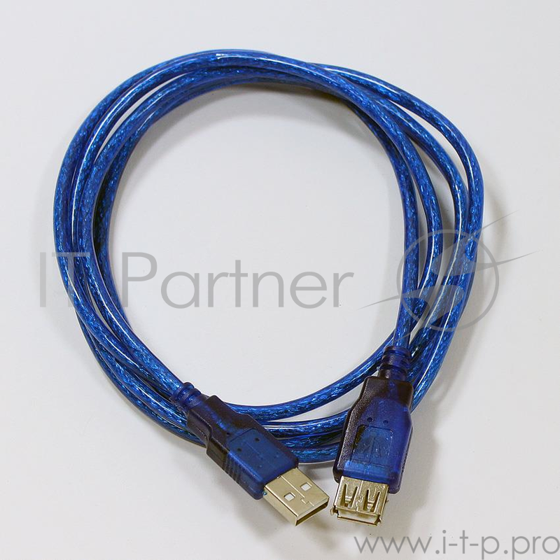 Кабель удлинительный Telecom USB2.0 AM/AF прозрачная, голубая изоляция 1.8m
