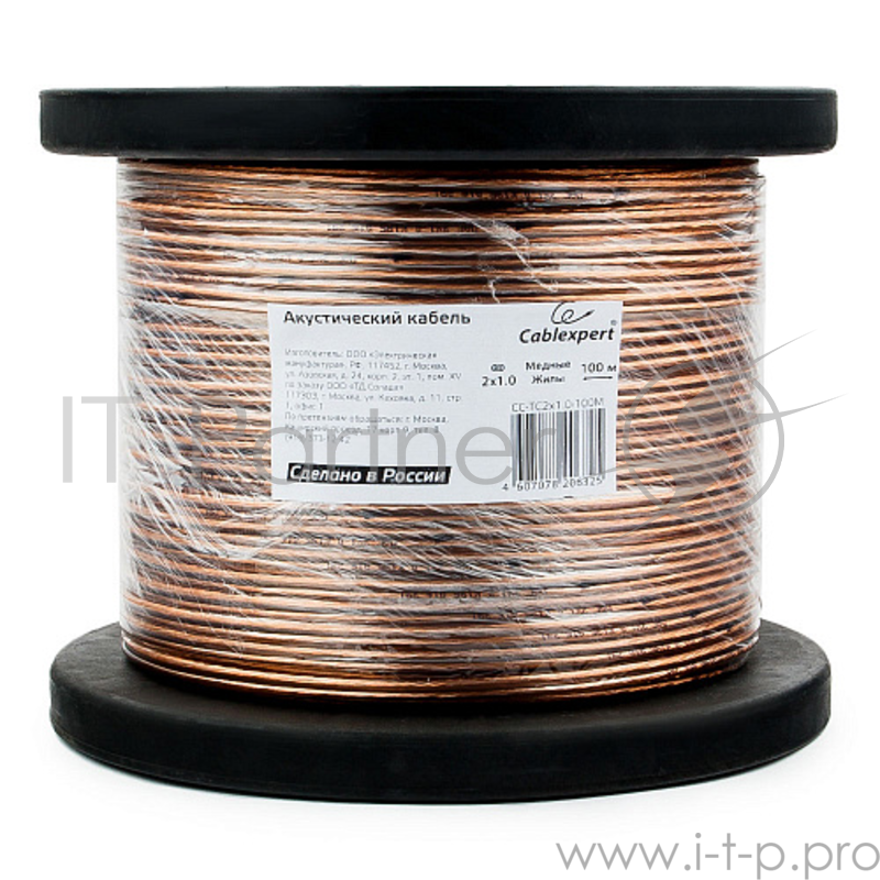 Акустический кабель Cablexpert CC-TC2x1,0-100M, прозрачный, 100 м, на катушке