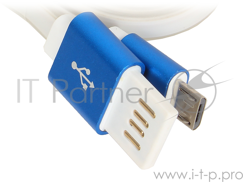 Кабель USB 2.0 Cablexpert, AM/microBM 5P, 1м, силиконовый шнур, разъемы синий металлик