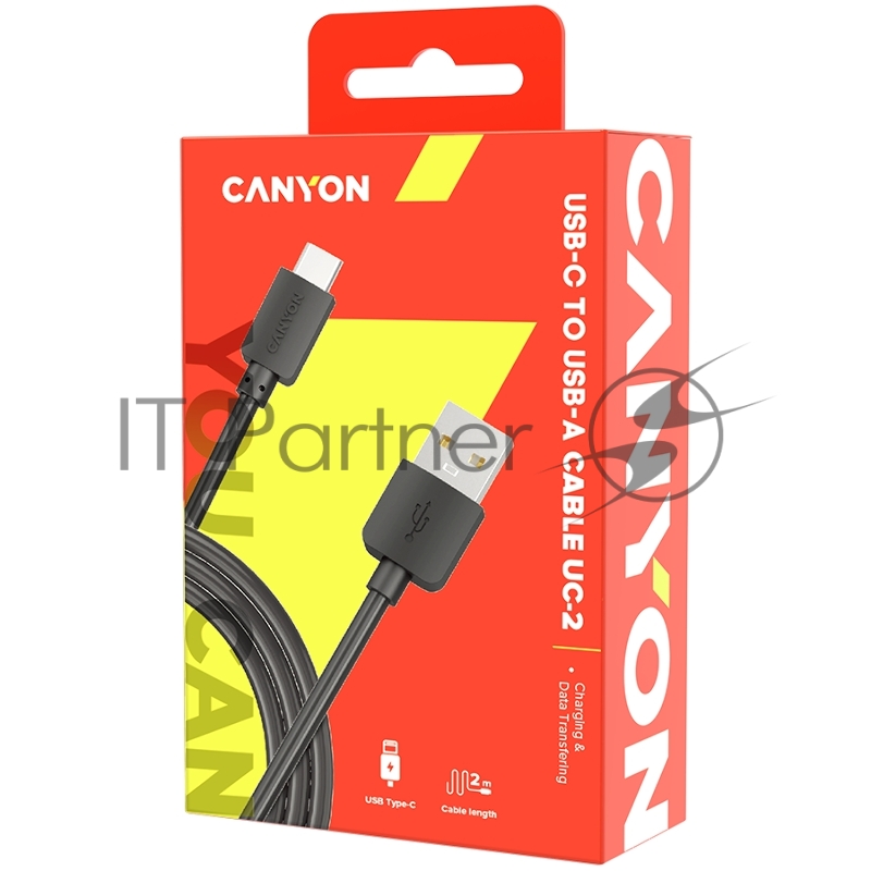 Кабель Type C/USB 2.0 Power & Data output, 5V 1A, OD 3.2mm, PVC Jacket, 1.8m, black CANYON CNE-USBC