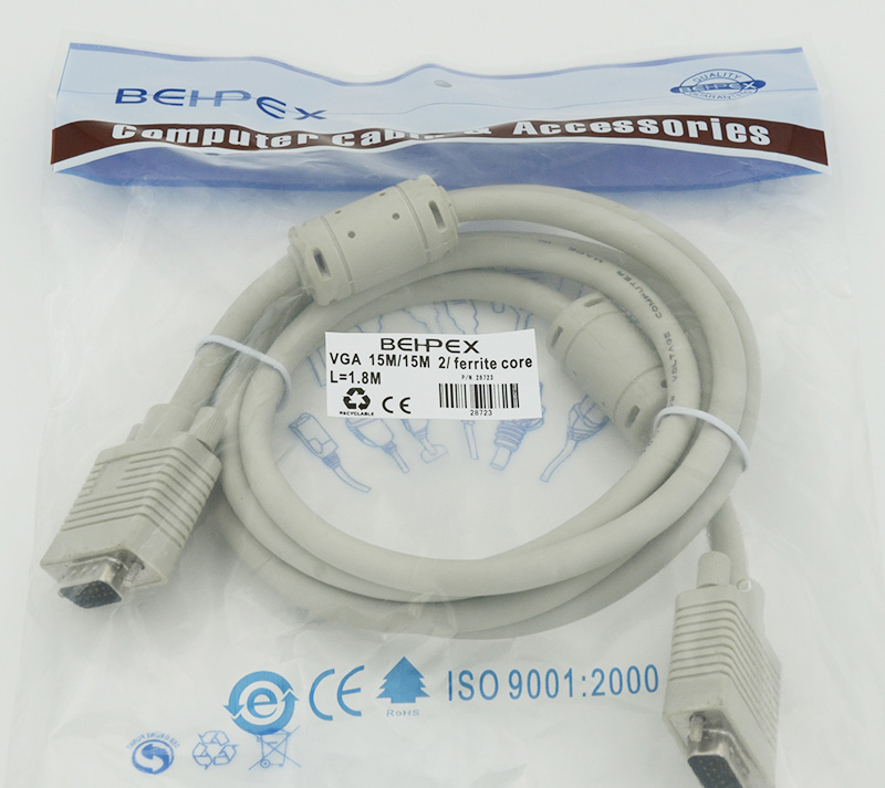 Кабель VGA VGA HD15 (m)/VGA HD15 (m) 1.8м феррит.кольца экран.