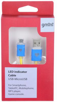 Кабель Gmini GM-LDC-200YA, USB-microUSB с индикатором заряда, 1м, жёлтый