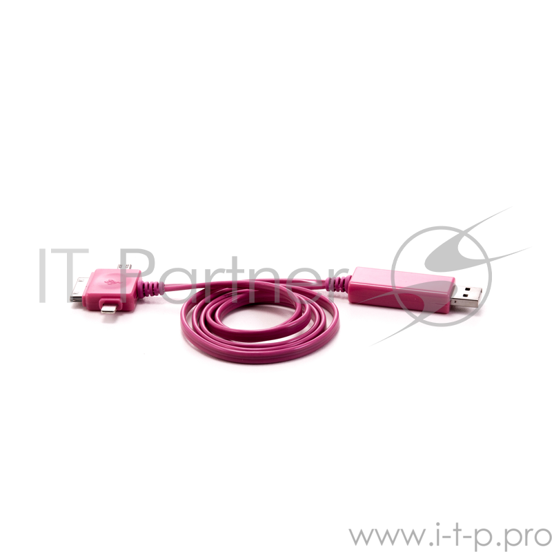 Кабель Gmini GM-MEL400FLBP, светящийся 3 в 1, 1м, чёрный кабель + розовая подсветка