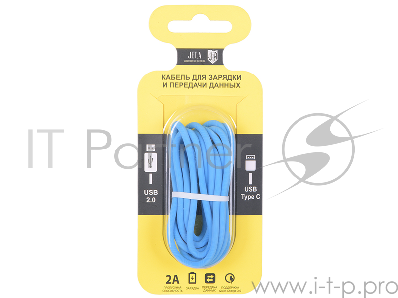 Кабель для зарядки и передачи данных Jet.A JA-DC34 2м синий (TPE, USB2.0/USB Type C, QC 3.0, 2A)
