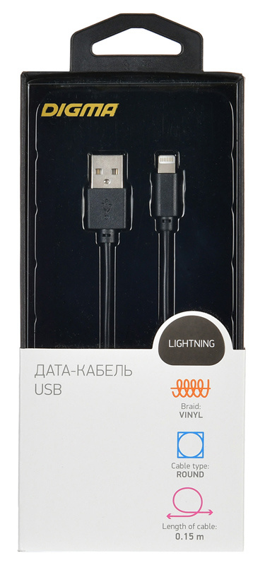 Кабель Digma USB A (m) Lightning (m) 0.15м черный